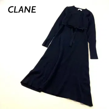 [ 새상품급 ] CLANE 리브 니트 맥시 원피스 허리 리본 블랙