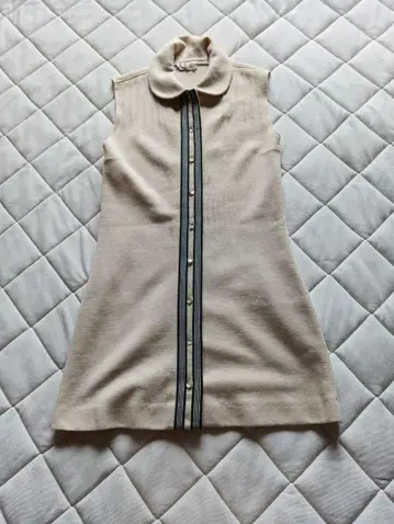 vintage 베이지 슬리브리스 미니 원피스