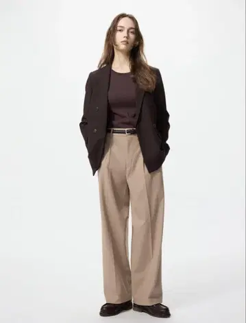 턱 와이드 팬츠 베이지 유니클로 XS uniqlo