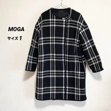 모가 울 코트 블랙 하운드투스 체크 사이즈 1