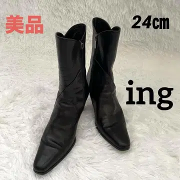 새상품급 잉그 사이드 지퍼 천연 가죽 숏부츠 블랙 가죽 24cm