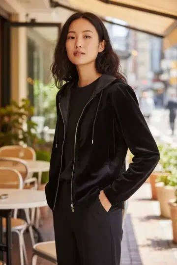 벨벳 후드 부착 아우터 사이즈 40