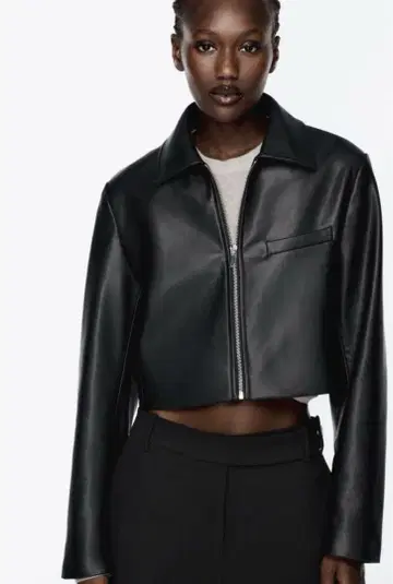 블랙 크롭 가죽 자켓 ZARA