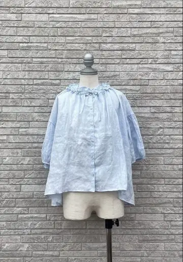 사만사 모스모스 타치카와 한정판 린넨 프론트 오픈 프릴 블라우스
