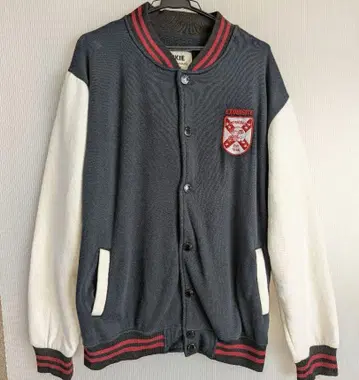 바시티 자켓 XXL 네이비 x 화이트 자수 패치 구제 의류