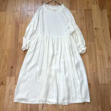 S&S shizuka 작 린넨 원피스 핸드메이드 프릴 옷깃 앤티크