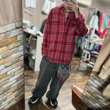 SEAN JOHN XL 스트릿 구제 의류 빨검 체크 긴팔 셔츠