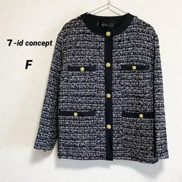 세븐아이디 컨셉 노카라 자켓 트위드 블랙 골드 버튼 울