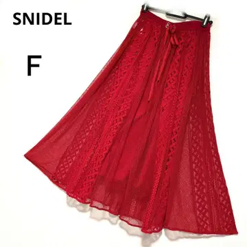 [컨디션 최상] SNIDEL 스나이델 레이스 롱 플레어 스커트 레드