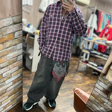 Canterbury 체크 무늬 긴팔 셔츠 XL 구제 의류 럭비 아메카지