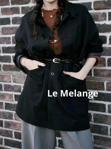 새상품 Le Melange 더블 거즈 노카라 셔츠 브라운