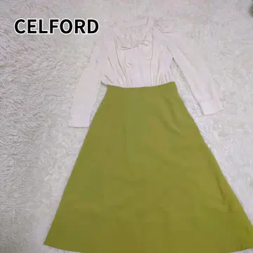 CELFORD 리본 포함 긴팔 롱 원피스 이소재 도킹 36