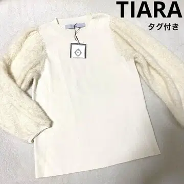 택 포함/TIARA/페더 슬리브 니트/아이보리