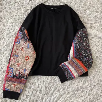 ZARA 자라 소매 퀼팅 페이즐리 무늬 긴팔 맨투맨 롱티 긴팔