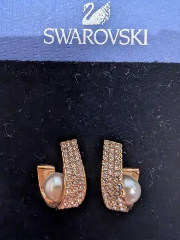 Swarovski 펄 장식 귀찌 핑크 골드