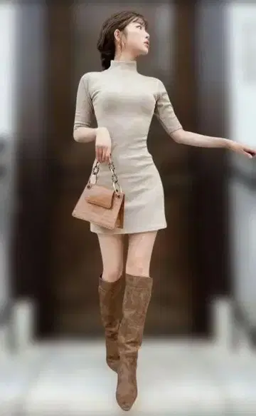 [ 새상품급 ] 다리치 리브 원피스 라떼