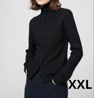 유니클로 유 메리노 블렌드 하이넥 가디건 블랙 XXL 블랙