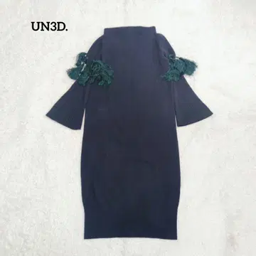 UN3D. 태슬 니트 원피스 네이비 플레어 슬리브 프리
