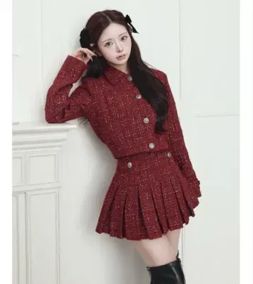 다리치 트위드 체크 플리츠 미니 스커트
