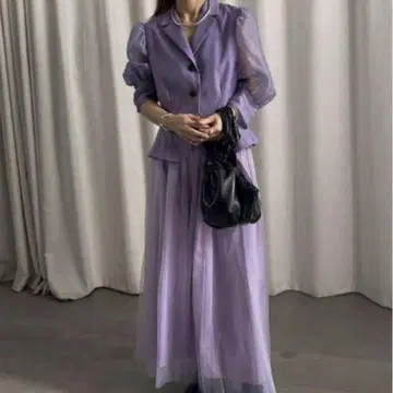 PEPLUM LINE 쉬폰 스커트 세트 드레스 퍼플