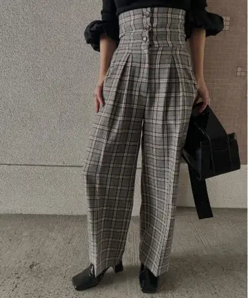 노치드 라펠 체크 더블 팬츠