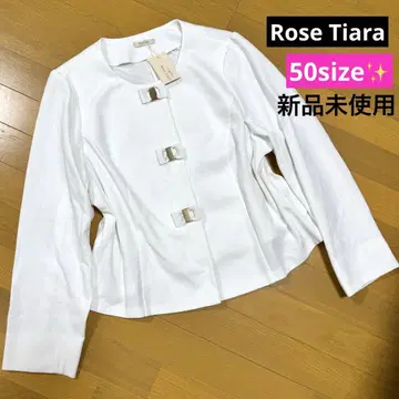 Rose Tiara 노카라 리본 화이트 자켓 50 사이즈