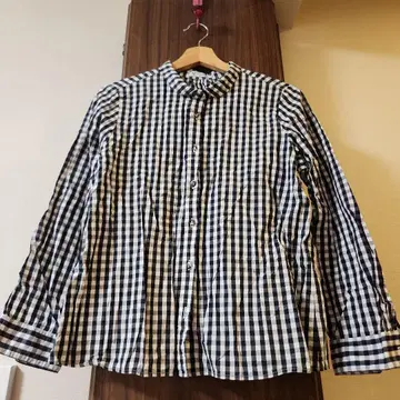 애프터눈 티 깅엄 체크 긴팔 블라우스 밴드 카라 M-L