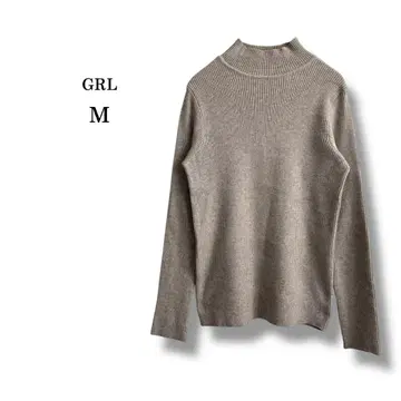 [ GRL ] 그레일 얇은 소재 모크넥 니트 리브 스웨터 베이지 슬림 M