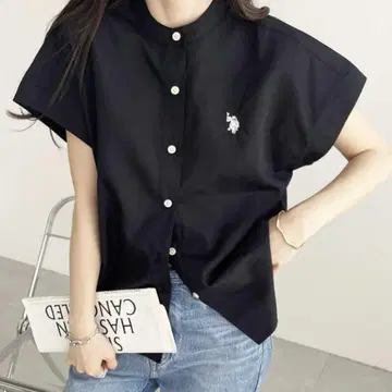 U.S. POLO ASSN. 프렌치 슬리브 원포인트 자수 셔츠 블라우스