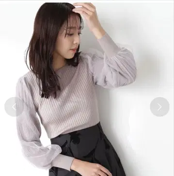 [ 미사용 ] 내추럴 뷰티 베이직 튤 슬리브 니트탑