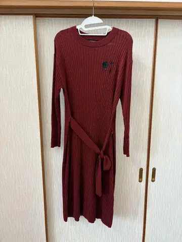 MARYQUANT 리브 짜임 버건디 원피스