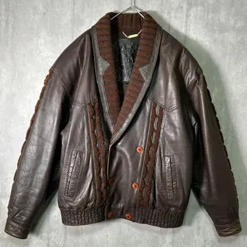 고급 스페인산 짧은 기장 가죽 자켓 블루종 브라운 레어 디자인