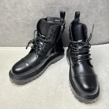 미사용 하이컷 부츠 통굽 지퍼 달린 블랙 25cm