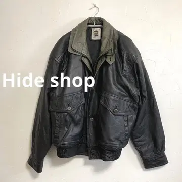 80~90s HIDE SHOP 천연 가죽 가죽 블루종 플라이트 자켓 L