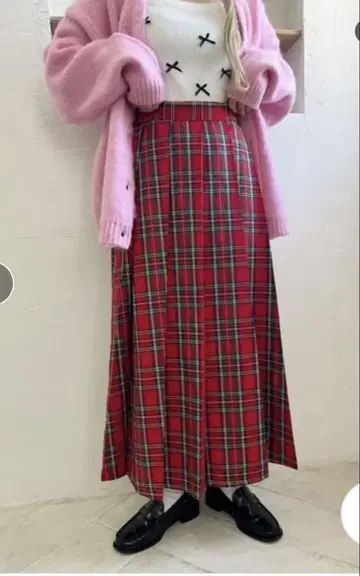 WC 체크 롱 스커트 타탄 빨간색 더블 씨