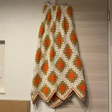 빈티지풍 그래니 스퀘어 롱 스커트 핸드메이드 오렌지 x 아이보리