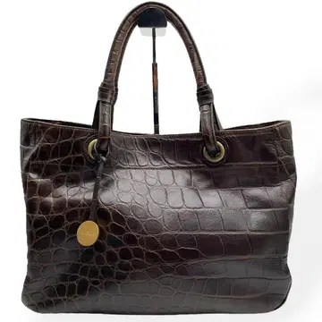 컨디션 최상 FURLA 훌라 토트백 숄더 악어 엠보싱 가죽 브라운