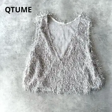 새상품 QTUME 믹스 프린지 베스트