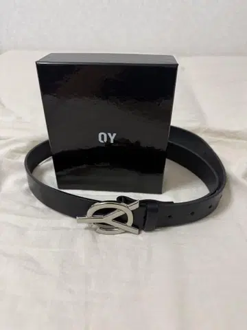 QY 블랙 가죽 벨트 실버 버클
