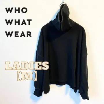 WHO WHAT WEAR 여성용 M 블랙 후드 부착 니트