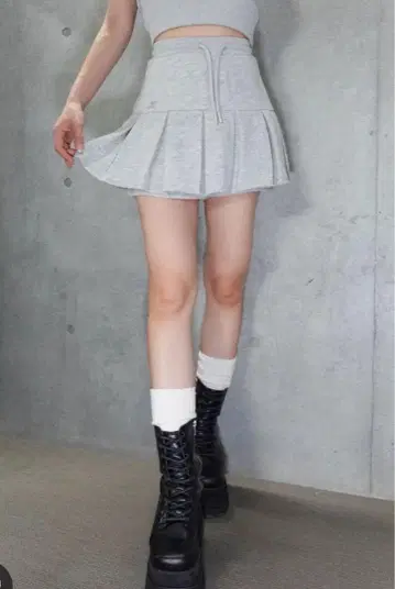 다리치 플리츠 맨투맨 미니 스커트 그레이