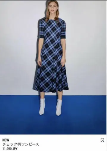 [ ZARA ] 후카다 쿄코 착용 체크 무늬 원피스 [ XS ] 블루