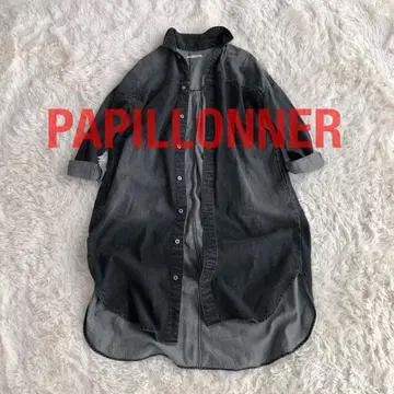 Papillonner 파피요네 유즈드 가공 블랙 데님 셔츠 원피스