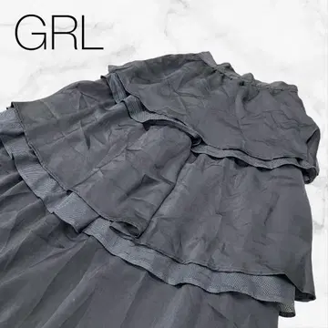 [그레일] 하의 스커트 블랙 플레어 스커트 프릴 무릎 기장
