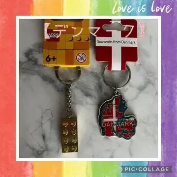 초레어 LEGO 레고 블록형 & 덴마크 지도형 키링 2개 세트