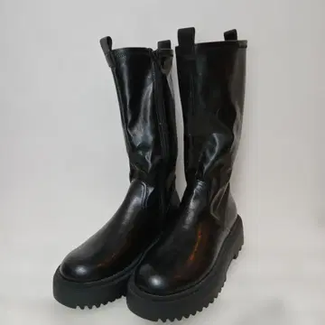 ZARA 블랙 인조 가죽 롱 부츠 통굽 새상품, 미사용