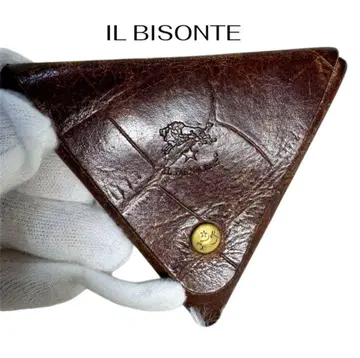 IL BISONTE 일 비손테 코인 케이스 삼각형 브라운 악어 엠보싱