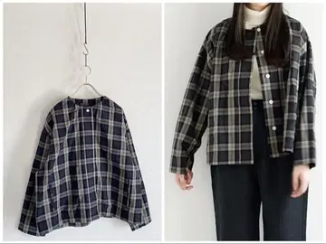 오로네 체크 코튼 린넨 에노옴 자켓 루즈핏 일본제