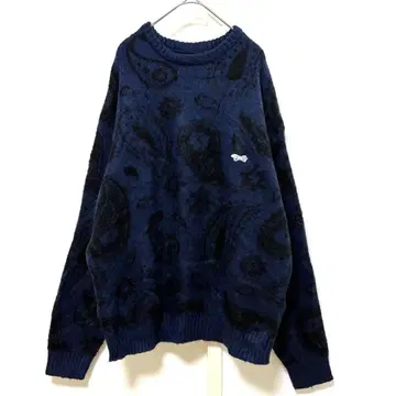 The Fox Collection 니트 페이즐리 올 패턴 네이비 L