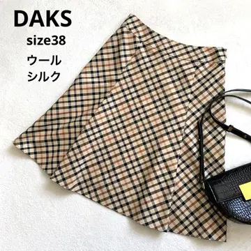 DAKS 닥스 플레어 스커트 M 베이지 체크 울 실크 혼방